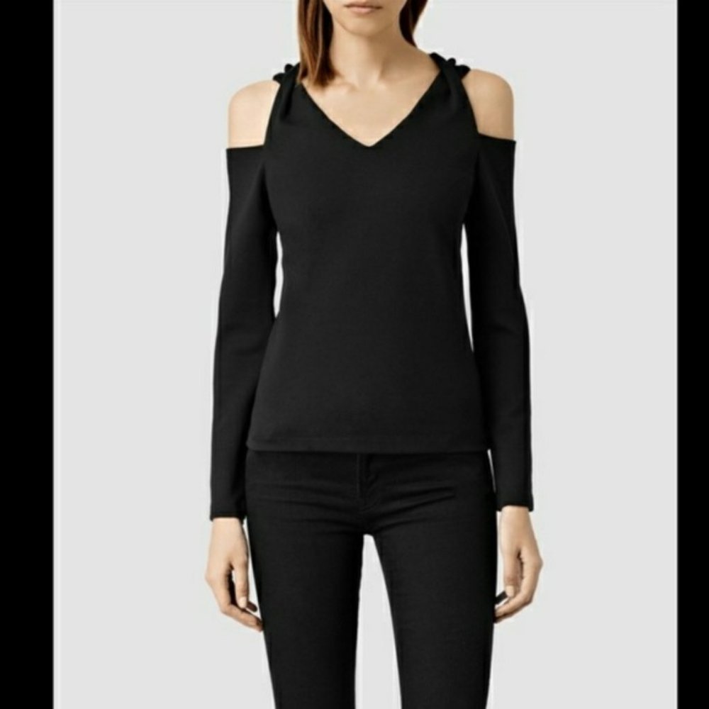 AllSaints Black Nerino Cold Shoulder Blouse